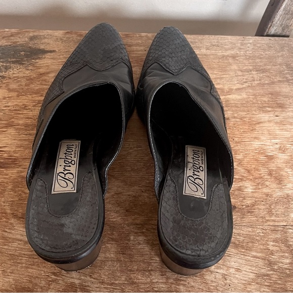 BRIGHTON Black Soft Leather & Reptile Embossed Western Cowgirl Mules 6.5M Italy - Picture 9 of 12
